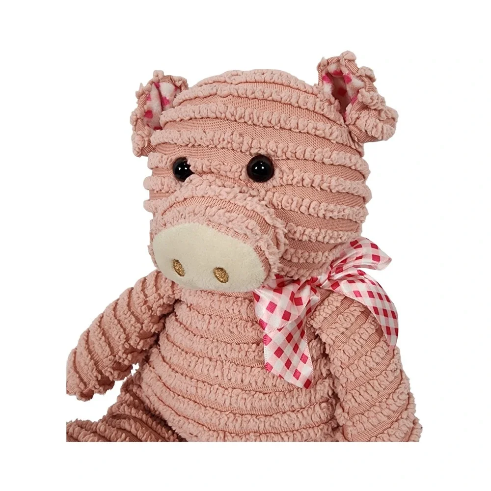 Hugfun Plush Pink Corduroy‎ Pig Stuffed Animal Toy with Gingham Bow